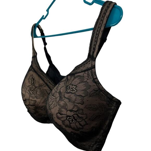 Cacique Black Modern Lace Covered LL BALC Nude Lined Underwire Bra Floral 44DDD - Picture 8 of 16